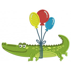 Crocodile With Baloons Filled Machine Embroidery Design Digitized Pattern
